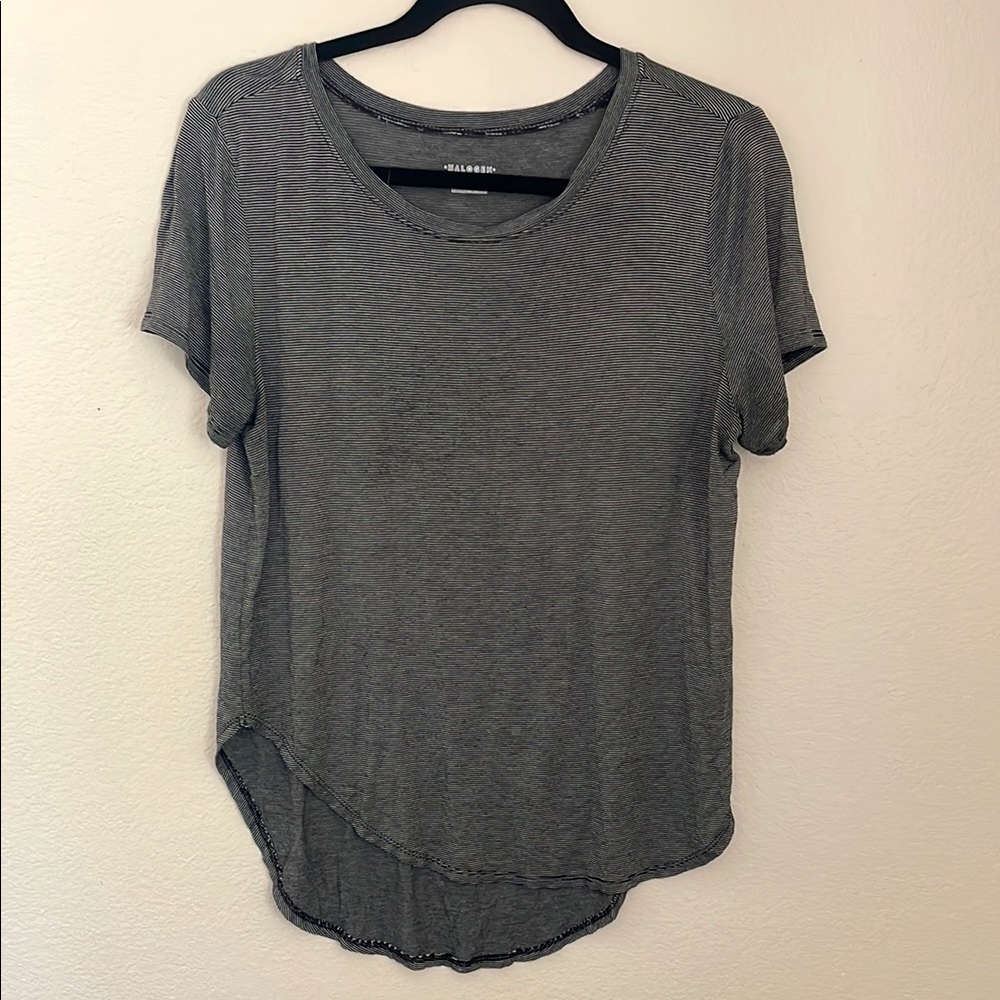 Halogen Black & White Striped Asymmetrical Short Sleeve Tee